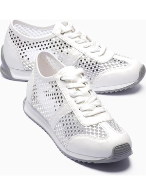 Mubiano Kadın Sneaker File Pullu Detaylı Rahat Günlük Spor Ayakkabı Belina Beyaz