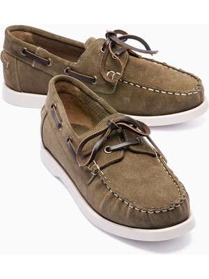 Mubiano Kadın Hakiki Süet Bağcıklı Loafer Günlük Ayakkabı Torin Haki