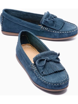Mubiano Kadın Hakiki Süet Babet Püskül Detaylı Loafer Alora Lacivert