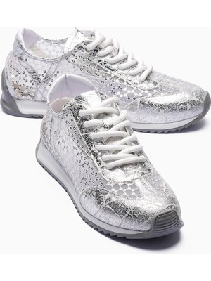 Mubiano Kadın Sneaker Pullu File Detaylı Parlak Günlük Spor Ayakkabı Alysa Gümüş