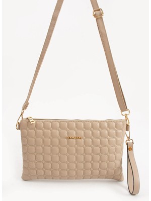 Sanmorris Kadın Suni Deri Kum Renkli Ayarlanabilir Çapraz ve El Askılı Portföy, Clutch Çanta