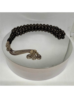 Tesbih TSBH0049AH 925 Ayar Gümüş Püsküllü Gümüş Işlemeli Küre Kesim Usta El Işçilikli Erzurum Oltu Tesbih