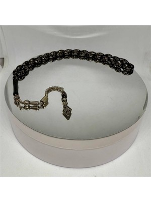 Tesbih TSBH0251BC 925 Ayar Gümüş Püsküllü Gümüş Işlemeli Beyzi Kesim Erzurum Oltu Taşı Tesbih