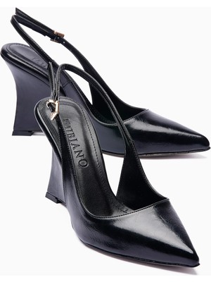Mubiano Kadın Stiletto Sivri Burun Arka Açık Bantlı Dolgu Topuklu Ayakkabı Vivora Siyah