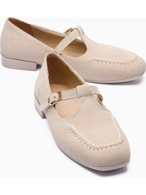 Mubiano Kadın Süet Babet Bantlı Mary Jane Günlük Ayakkabı Isela Bej