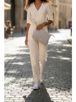 ZOE3tr Kadın Gri Kapitone Portföy Clutch Çanta Bilek Askılı Şık El Çantası