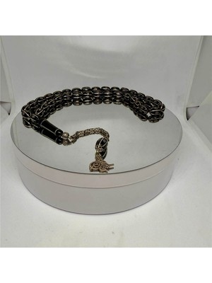 Tesbih TSBH0234BC 925 Ayar Tuğra Gümüş Püsküllü Gümüş Işlemeli Kapsül Kesim Usta El Işçilikli Erzurum Oltu Tesbih
