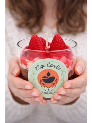 El Yapımı Doğal Soya Mum- Çilek Kokulu- Ev Dekorasyon- Dekoratif- Hediyelik