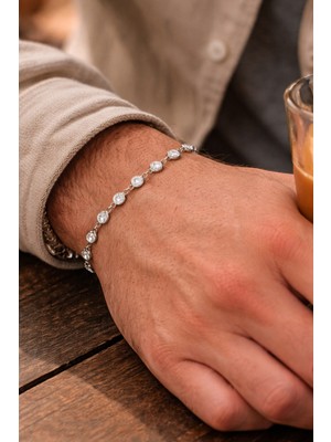BymissMücevherat 925 Ayar Gümüş Zirkon Taşlı Premium Erkek Bileklik | Ayarlanabilir 19+3 cm