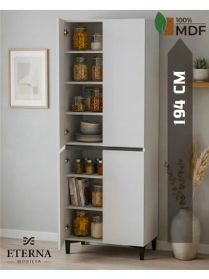 Eterna Mobilya 4 Kapaklı Ayaklı Çok Amaçlı Dolap | Mutfak Dolabı | Kiler Dolabı | Erzak Dolabı