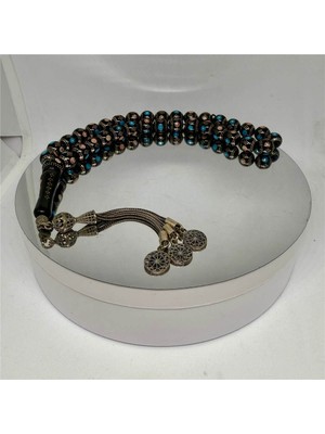 Tesbih TSBH0224BC 925 Ayar Gümüş Püsküllü Gümüş-Mercan Işlemeli Küre Kesim Usta El Işçilikli Erzurum Oltu Tesbih