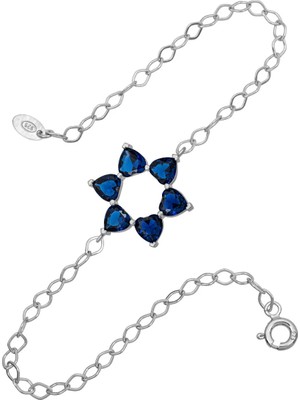 BymissMücevherat Aşkın Fısıltısı Mekik Zincirli Kalp Bileklik Lacivert Zirkon Taşlı 925 Ayar Gümüş