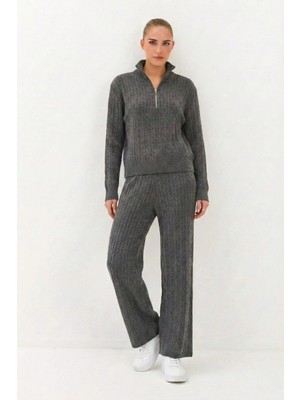 Nish&Chic Saç Örgü Triko Pantolon Takım