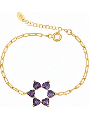 BymissMücevherat “aşkın Fısıltısı” Ataç Zincirli Kalp Bileklik Ametist Taşlı 925 Ayar Gümüş