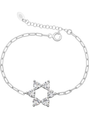 BymissMücevherat Aşkın Fısıltısı Ataç Zincirli Kalp Bileklik Beyaz Zirkon Taşlı 925 Ayar Gümüş