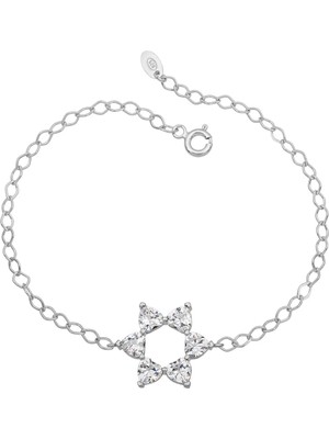 BymissMücevherat Aşkın Fısıltısı Mekik Zincirli Kalp Bileklik Beyaz Zirkon Taşlı 925 Ayar Gümüş