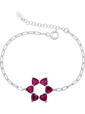 BymissMücevherat ‘aşkın Fısıltısı’ Ataç Zincirli Kalp Bileklik Ruby Taşlı 925 Ayar Gümüş | Sevgililer Günü