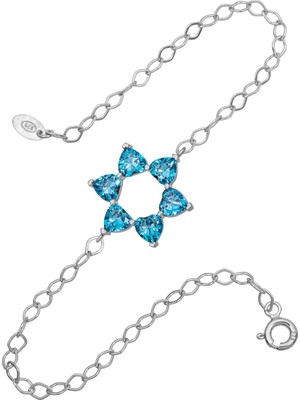 BymissMücevherat Aşkın Fısıltısı Mekik Zincirli Kalp Bileklik Akuamarin Taşlı 925 Ayar Gümüş