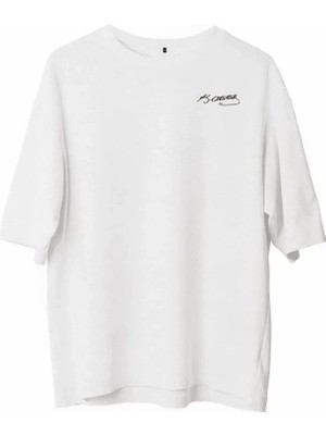 Beruflic Unisex Bisiklet Yaka Baskılı Oversize Tshirt