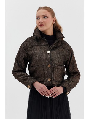 Nish&Chic Metal Düğmeli Polo Yaka Kısa Ceket
