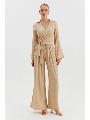 Nish&Chic Gofre Bluz Pantolon Takım