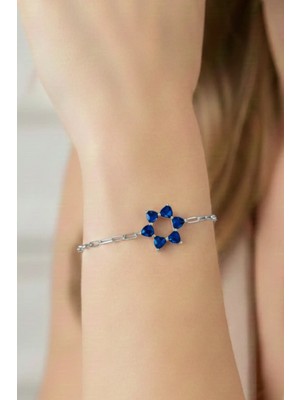 BymissMücevherat ‘aşkın Fısıltısı’ Ataç Zincirli Kalp Bileklik Lacivert Zirkon Taşlı 925 Ayar Gümüş