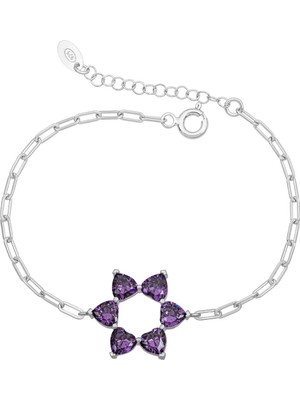 BymissMücevherat “aşkın Fısıltısı” Ataç Zincirli Kalp Bileklik Ametist Taşlı 925 Ayar Gümüş