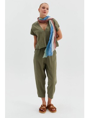 Nish&Chic V Yaka Süveter Beli Lastikli Pantolon Takım