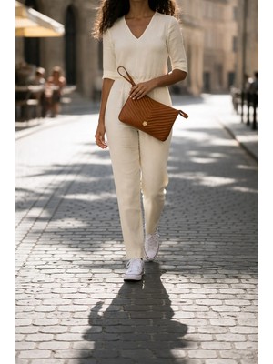 ZOE3tr Kadın Taba Kapitone Portföy Clutch Çanta Bilek Askılı Şık El Çantası