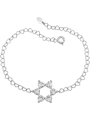 BymissMücevherat Aşkın Fısıltısı Kalp Taşlı Bileklik 925 Ayar Gümüş Kalp Zincir 20 cm | Sevgililer Günü