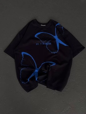 Beruflic Unisex Bisiklet Yaka Baskılı Oversize Tshirt