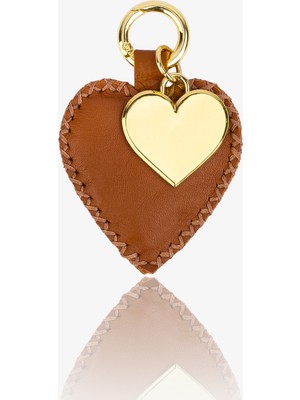 ByTooche Helios Taba Hakiki Deri El Yapımı Kalpli Anahtarlık & Çanta Charmı, Kalp Charm