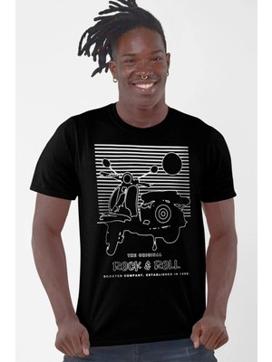 Rock&roll Çizgili Scooter Kısa Kollu Siyah Erkek Tişört