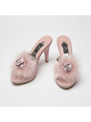 GC Terlikler Gc Pudra Gül Aksesuarlı Platform Pnponlu Bayan Terlik GC190