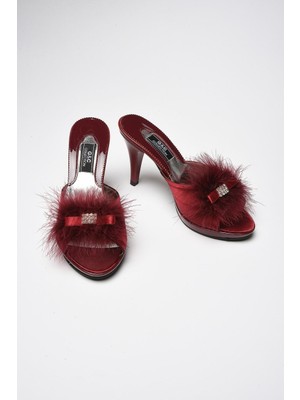 GC Terlikler Gc Bordo Taşlı Kaztüyü Platform Bayan Terlik 175