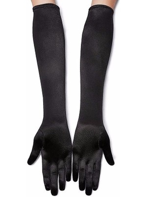 Colezium Siyah Renk Likralı Dirseğe Kadar Uzun Kumaş Eldiven 40 cm