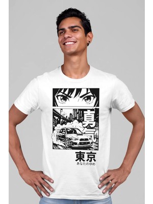 Rock&roll Drift Anime Kısa Kollu Beyaz Erkek Tişört