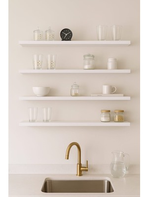 yankı-byeg 98 cm 4lü Mat Beyaz Mdf Uçan Duvar Rafı Gizli Bağlantı Kitaplık