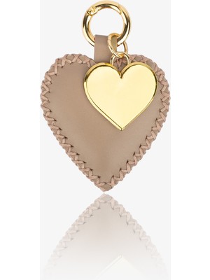 ByTooche Helios Vizon Hakiki Deri El Yapımı Kalpli Anahtarlık & Çanta Charmı, Kalp Charm