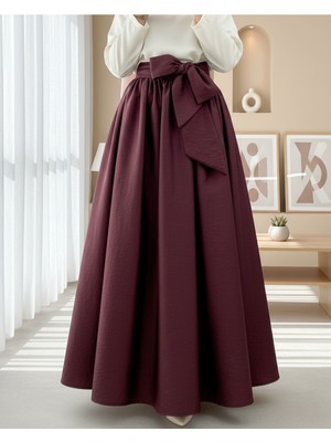 Modamorfo Piliseli Kemerli Paraşüt Etek   -Bordo