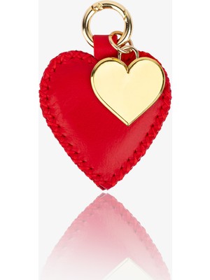ByTooche Helios Kırmızı Hakiki Deri El Yapımı Kalpli Anahtarlık & Çanta Charmı, Kalp Charm