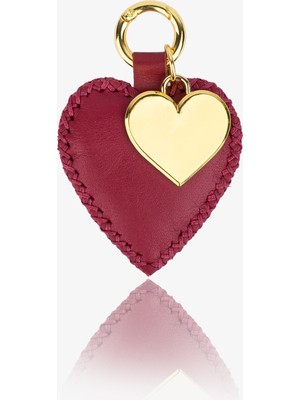 ByTooche Helios Bordo Hakiki Deri El Yapımı Kalpli Anahtarlık & Çanta Charmı, Kalp Charm