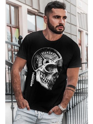 Rock&roll Disk Kafa Kısa Kollu Siyah Erkek Tişört