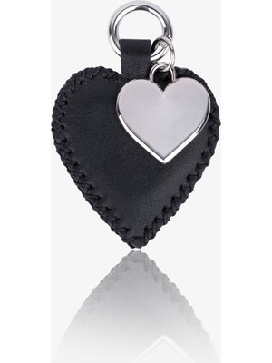 ByTooche Helios Siyah Hakiki Deri El Yapımı Kalpli Anahtarlık & Çanta Charmı, Kalp Charm