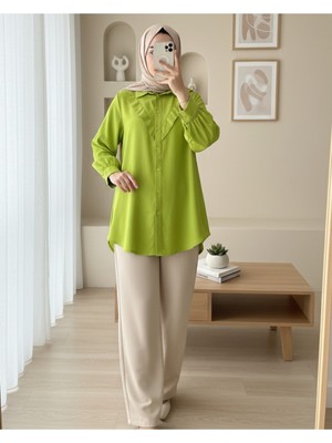 Modamorfo Önü V Desenli Gömlek -F.yeşili