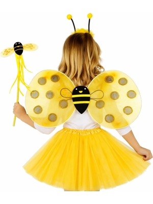 Ethab Ticaret Sarı Renk Arı Kanadı Kostüm Seti (Tütü, Kanat, Taç, Asa)