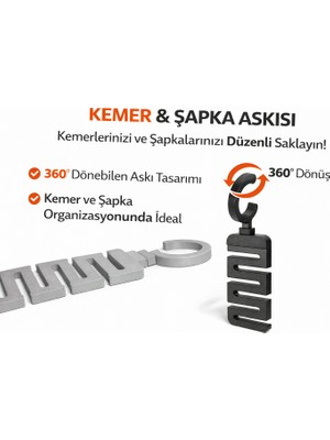 Yapı3D 2 Adet 360° Dönebilen Kemer & Şapka Askısı | 6 Bölmeli Dolap Içi Düzenleyici | Sert Plastik Organizer