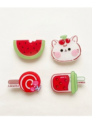 The Littles Kids Kız Çocuk Sevimli Şeker ve Meyve Desenli Klips Timsah Pensli Toka Seti (4 Adet  )