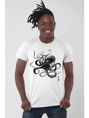 Rock&roll Japon Ahtapot Kısa Kollu Beyaz Erkek Tişört
