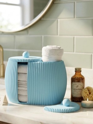 Mcy Dekor Modern Nervürlü Banyo Düzenleyici ve Pamukluk - Pastel Mavi